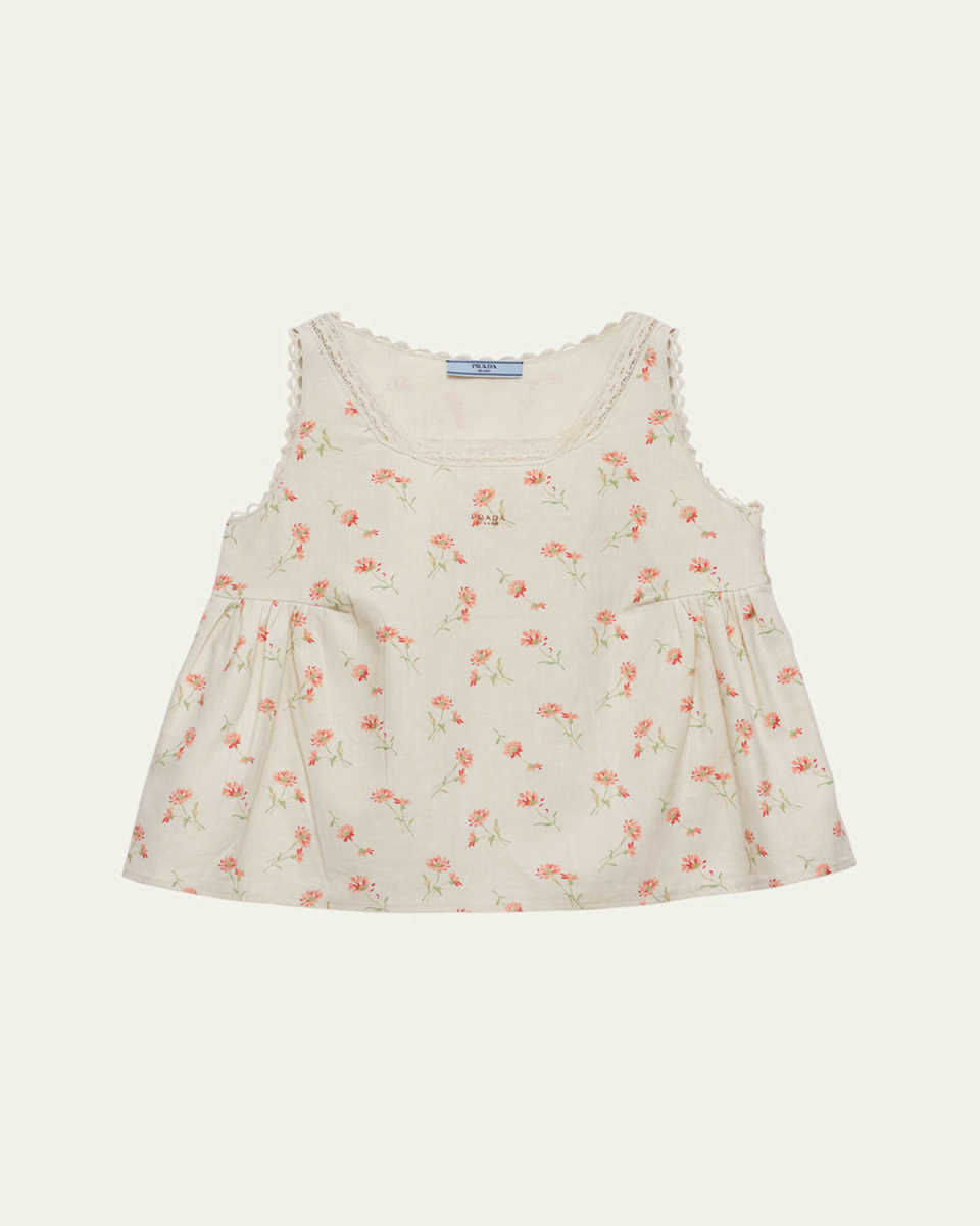 Lino Flower-Print Sleeveless Mini Babydoll Dress